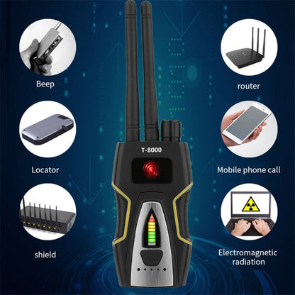 T8000 เครื่องตรวจจับสัญญาณไร้สาย GPS การป้องกันตำแหน่งการค้นหากล้อง Anti-Candid Anti-Tracking Detection Instrument