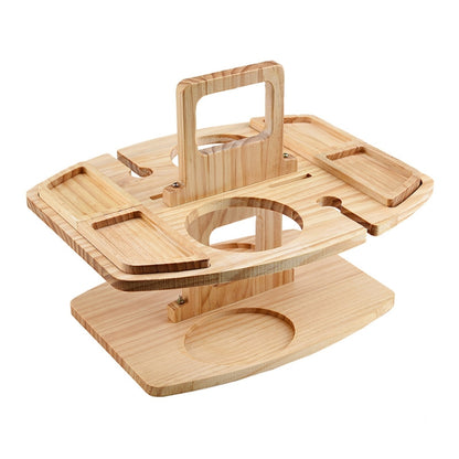 ที่วางแก้วไวน์ไม้ปิคนิคแบบพกพาโต๊ะไวน์ที่ถอดออกได้, Camping Table with Handle
