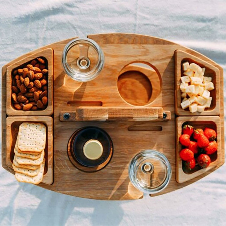 ที่วางแก้วไวน์ไม้ปิคนิคแบบพกพาโต๊ะไวน์ที่ถอดออกได้, Camping Table with Handle