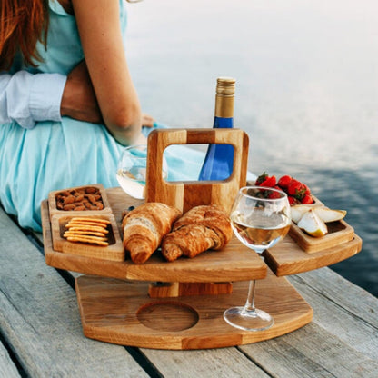 ที่วางแก้วไวน์ไม้ปิคนิคแบบพกพาโต๊ะไวน์ที่ถอดออกได้, Camping Table with Handle