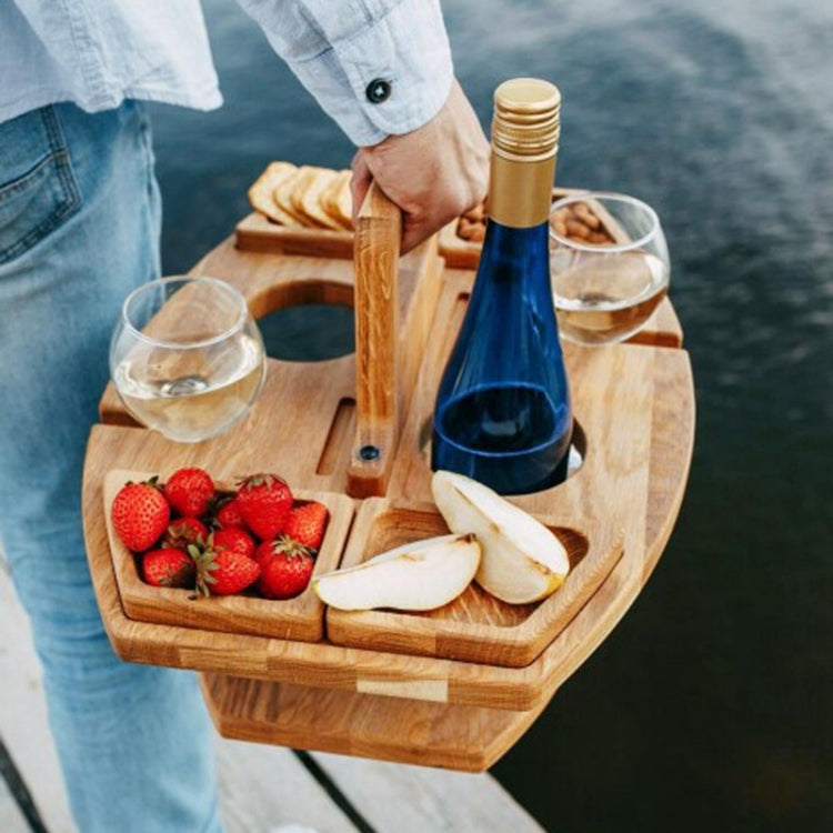 ที่วางแก้วไวน์ไม้ปิคนิคแบบพกพาโต๊ะไวน์ที่ถอดออกได้, Camping Table with Handle