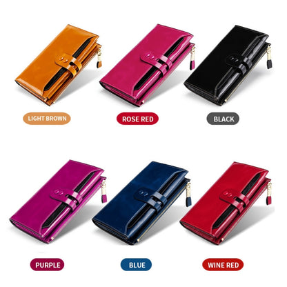 Leather Lady Wallet Multi-Card Slot Retro Oil Wax Leather Wallet Long Type RFID Anti-Theft Brush Clutch