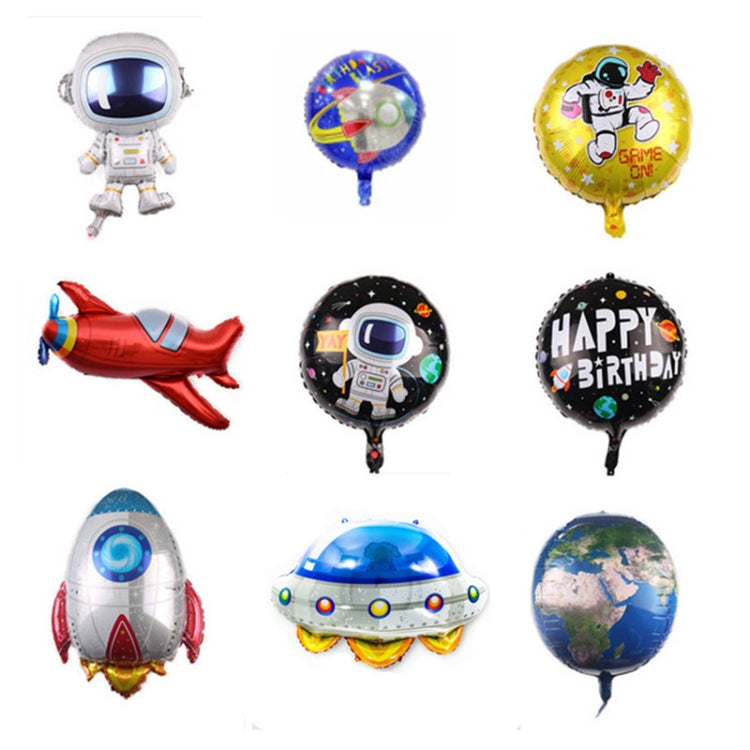 10 PCS Space อลูมิเนียมฟิล์มบอลลูนเด็กตกแต่งลูกโป่งตกแต่งงานเลี้ยงวันเกิดสไตล์:, Golden Space Man, Double-sided Space Man, Round Rocket, Space Rocket, Astronaut, Earth, Retro Plane, Universe, Space Birthday, Blue
