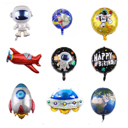 10 PCS Space อลูมิเนียมฟิล์มบอลลูนเด็กตกแต่งลูกโป่งตกแต่งงานเลี้ยงวันเกิดสไตล์:, Golden Space Man, Double-sided Space Man, Round Rocket, Space Rocket, Astronaut, Earth, Retro Plane, Universe, Space Birthday, Blue