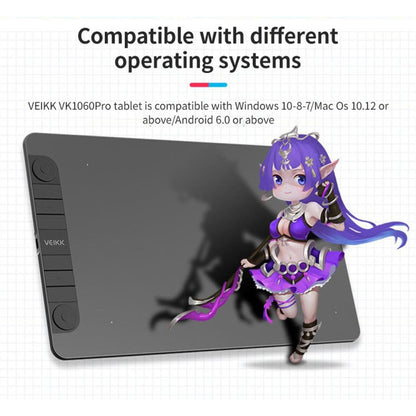 VEIKK VK1060PRO กระดานวาดภาพดิจิตอลแท็บเล็ตดิจิตอลกระดานวาดภาพอิเล็กทรอนิกส์สามารถเชื่อมต่อกับโทรศัพท์มือถือได้, VK1060PRO