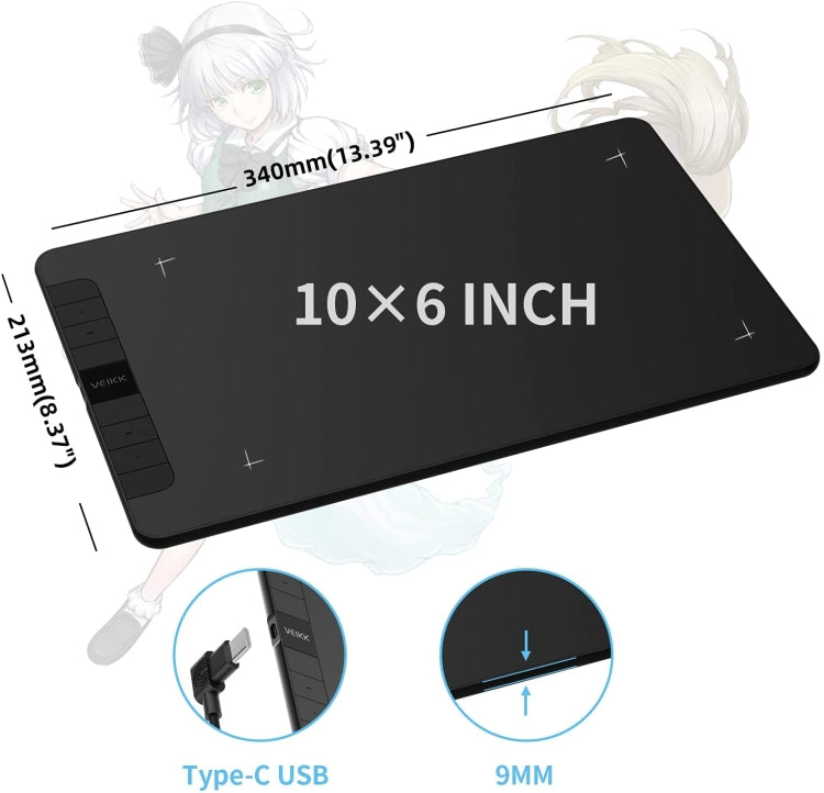 VEIKK VK1060 กระดานวาดภาพอิเล็กทรอนิกส์แท็บเล็ตวาดด้วยมือสามารถเชื่อมต่อกับโทรศัพท์มือถือได้, VK1060