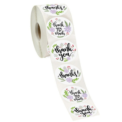 5 PCS Roll Floral Thank You Sticker Birthday Party Gift Packaging Label, 38mm / 1.5 Inch