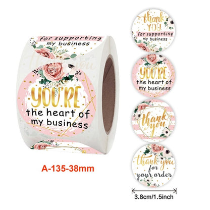 5 PCS ม้วนดอกไม้ขอบคุณสติกเกอร์สติกเกอร์ตกแต่งงานปาร์ตี้งานแต่งงาน, 3.8cm / 1.5 Inch