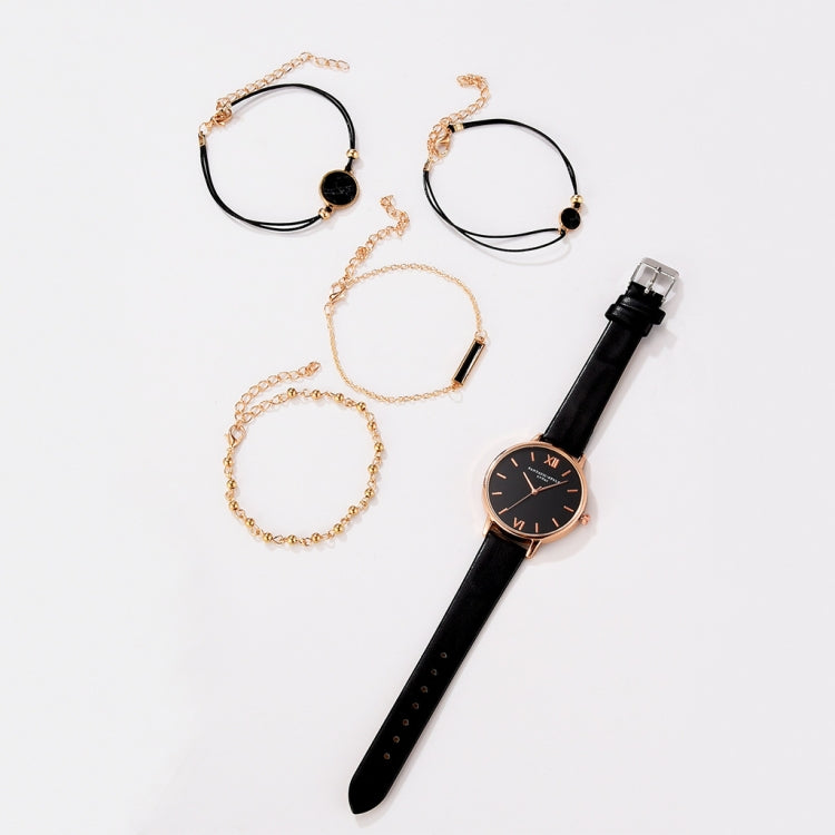 LVPAI XR3795 Ladies PU Strap Alloy Quartz Watch + Bracelet Set