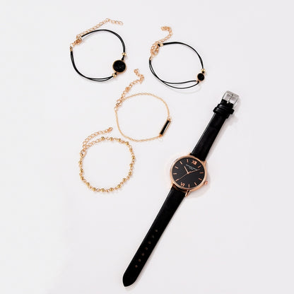 LVPAI XR3795 Ladies PU Strap Alloy Quartz Watch + Bracelet Set