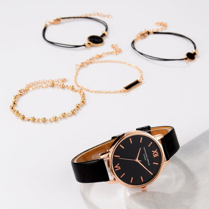 LVPAI XR3795 Ladies PU Strap Alloy Quartz Watch + Bracelet Set