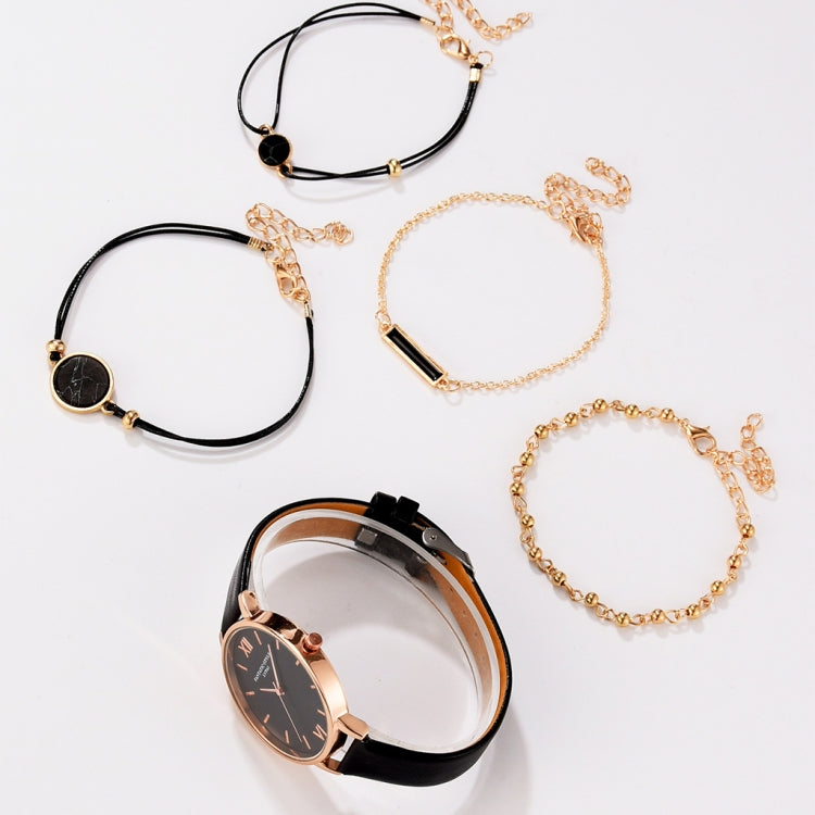 LVPAI XR3795 Ladies PU Strap Alloy Quartz Watch + Bracelet Set