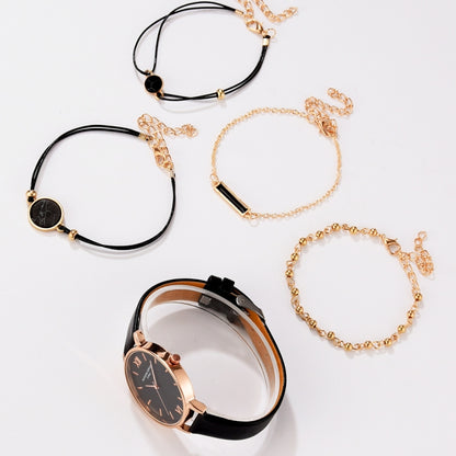 LVPAI XR3795 Ladies PU Strap Alloy Quartz Watch + Bracelet Set