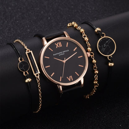 LVPAI XR3795 Ladies PU Strap Alloy Quartz Watch + Bracelet Set