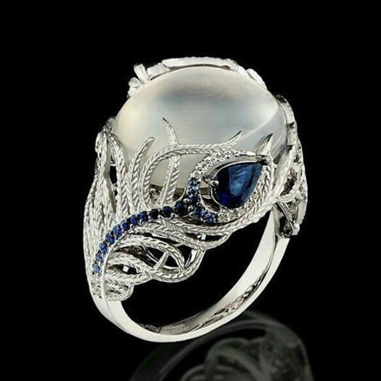 Vintage Silver Hollow แหวนโอปอลธรรมชาติ Feather รูปแบบแหวนผู้หญิงเครื่องประดับ, 6, 7, 9