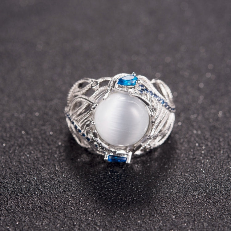 Vintage Silver Hollow แหวนโอปอลธรรมชาติ Feather รูปแบบแหวนผู้หญิงเครื่องประดับ, 6, 7, 9