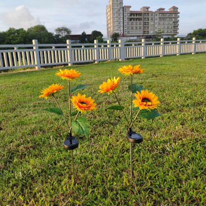 ไฟประดับดอกทานตะวันพลังงานแสงอาทิตย์ LED ไฟสนามหญ้าสวน, Single Head, Three Heads