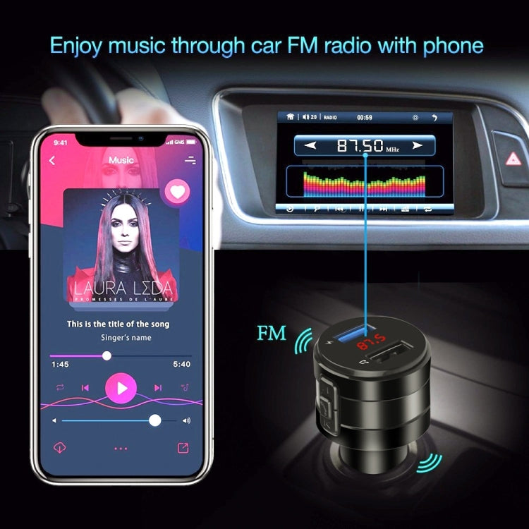 แฮนด์ฟรี Bluetooth ในรถยนต์ เครื่องส่งสัญญาณ FM ในรถยนต์ เครื่องเล่นเพลง เครื่องชาร์จในรถยนต์, X20 Black