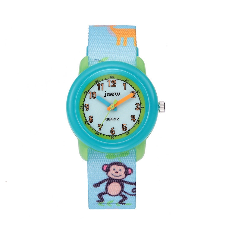 JNEW A369-86313 นาฬิกาเด็กการ์ตูนเวลาความรู้ความเข้าใจริบบิ้นกันน้ำควอตซ์, JNEW A369-86313