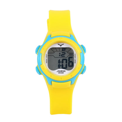 JNEW Children Multi-Function Backlight Waterproof Sports Electronic Watch, Black, White, Yellow, Rose Red, Fluorescent Green