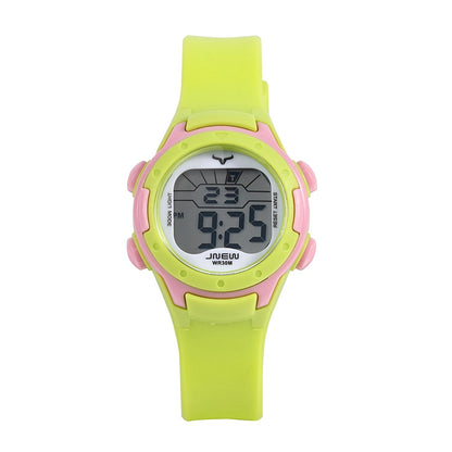 JNEW Children Multi-Function Backlight Waterproof Sports Electronic Watch, Black, White, Yellow, Rose Red, Fluorescent Green