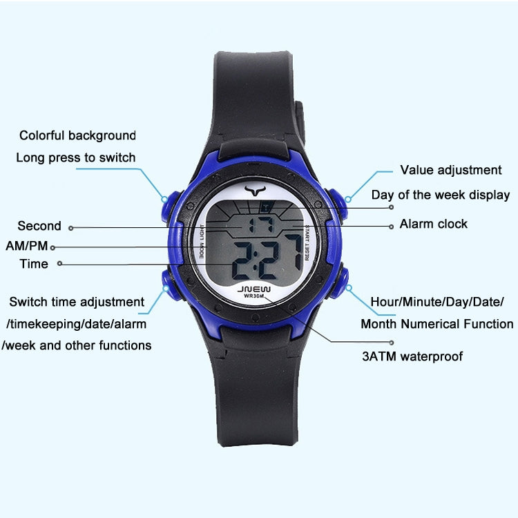 JNEW Children Multi-Function Backlight Waterproof Sports Electronic Watch, Black, White, Yellow, Rose Red, Fluorescent Green