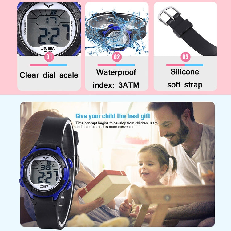 JNEW Children Multi-Function Backlight Waterproof Sports Electronic Watch, Black, White, Yellow, Rose Red, Fluorescent Green