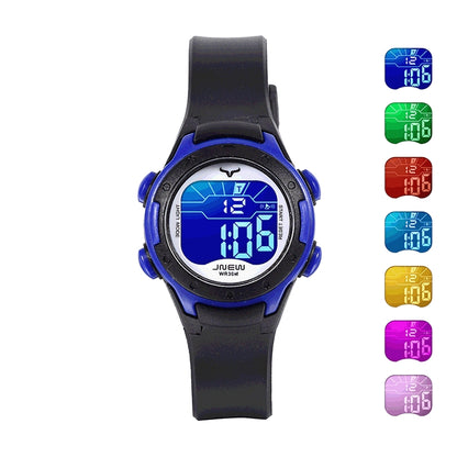 JNEW Children Multi-Function Backlight Waterproof Sports Electronic Watch, Black, White, Yellow, Rose Red, Fluorescent Green