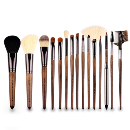 ZOREYA 15 In 1 ชุดแปรงแต่งหน้าวอลนัทสีดำครบชุดเครื่องมือเสริมความงามแปรงแต่งหน้าแปรงขนไนล่อน