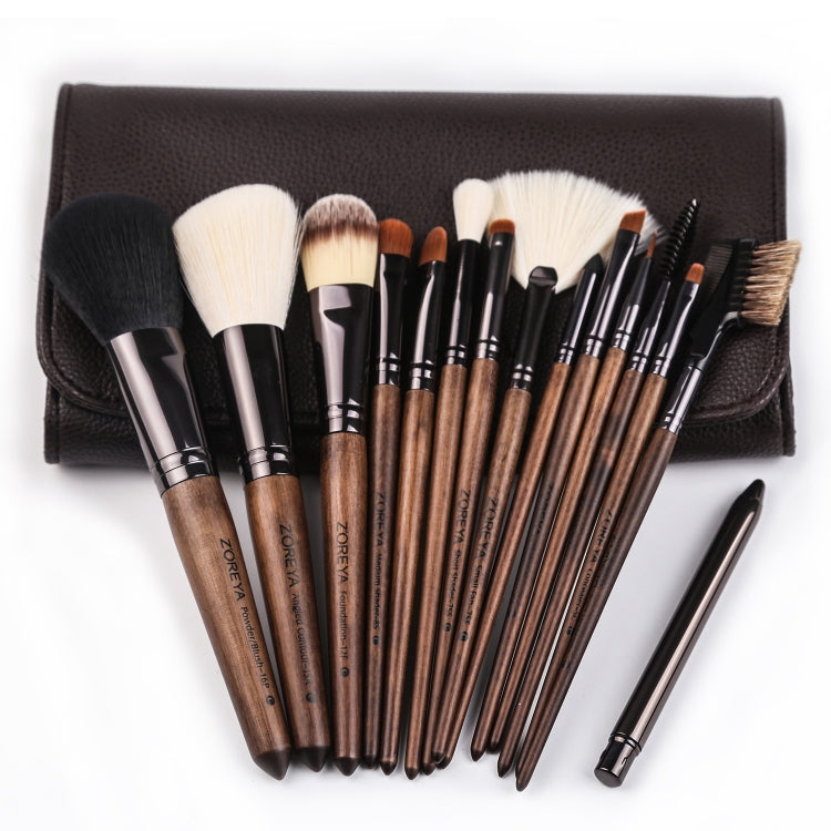 ZOREYA 15 In 1 ชุดแปรงแต่งหน้าวอลนัทสีดำครบชุดเครื่องมือเสริมความงามแปรงแต่งหน้าแปรงขนไนล่อน