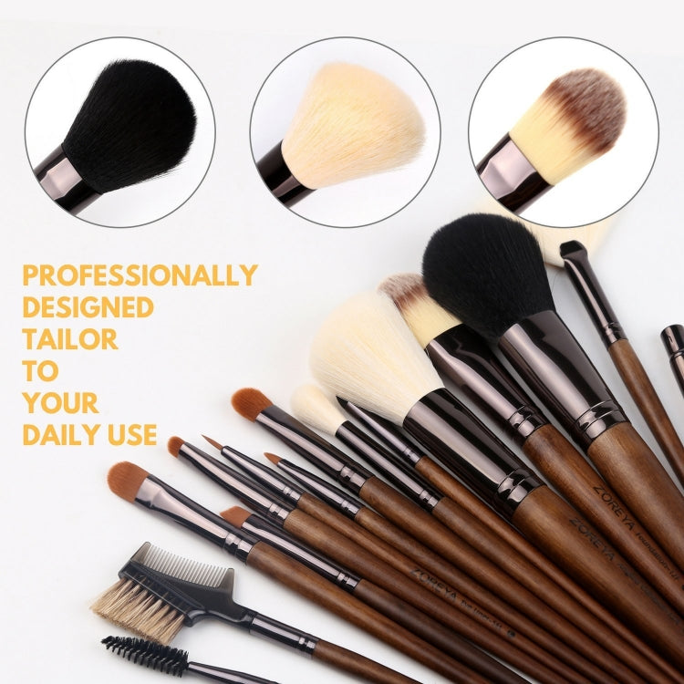 ZOREYA 15 In 1 ชุดแปรงแต่งหน้าวอลนัทสีดำครบชุดเครื่องมือเสริมความงามแปรงแต่งหน้าแปรงขนไนล่อน