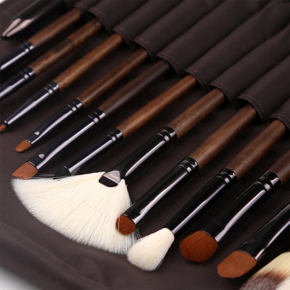 ZOREYA 15 In 1 ชุดแปรงแต่งหน้าวอลนัทสีดำครบชุดเครื่องมือเสริมความงามแปรงแต่งหน้าแปรงขนไนล่อน