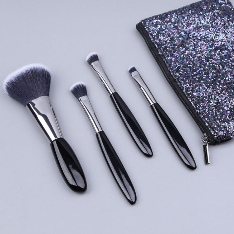 4 In 1 Black Pebbles ชุดแปรงแต่งหน้าแปรงอายแชโดว์แปรงรองพื้นแปรงแต่งหน้าแบบพกพาสไตล์:, Bare Brush