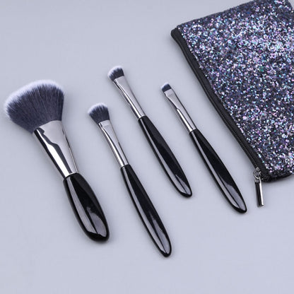 4 In 1 Black Pebbles ชุดแปรงแต่งหน้าแปรงอายแชโดว์แปรงรองพื้นแปรงแต่งหน้าแบบพกพาสไตล์:, Bare Brush