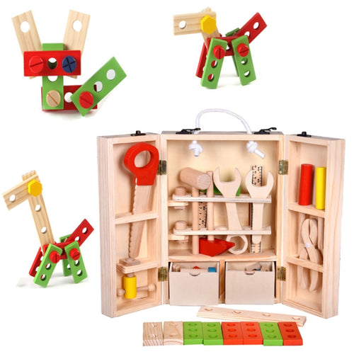 ชุดเครื่องมือช่างไม้กล่องบำรุงรักษาไม้ของเล่นเพื่อการศึกษาสำหรับเด็ก, Wooden Carpenter Tool Set