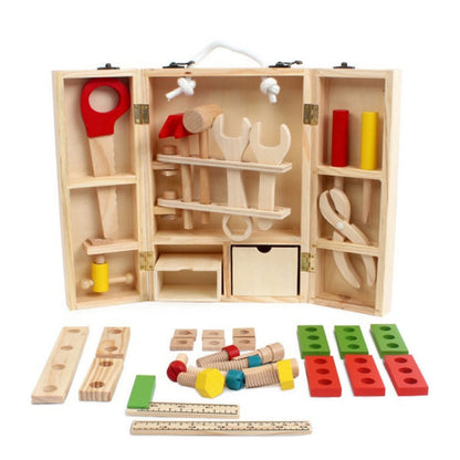 ชุดเครื่องมือช่างไม้กล่องบำรุงรักษาไม้ของเล่นเพื่อการศึกษาสำหรับเด็ก, Wooden Carpenter Tool Set