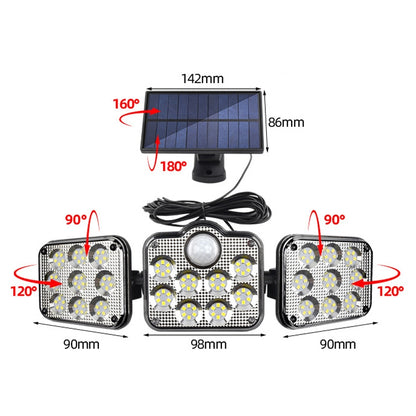 TG-TY075 Solar 3-Head Rotatable Wall Light Body Sensation Outdoor Waterproof Garden Light, สไตล์:, 138 LED Splitable, 108 LED Splitable, 171 COB Splitable, 122 LED Splitable