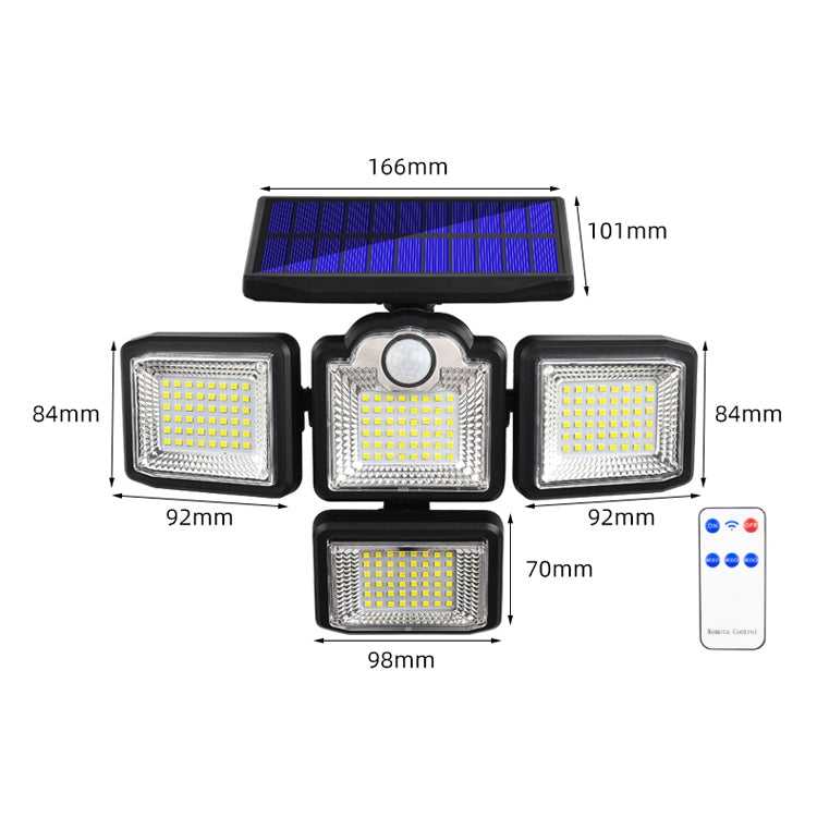 TG-TY085 โคมไฟติดผนังพลังงานแสงอาทิตย์แบบหมุนได้ 4 หัวพร้อมรีโมทคอนโทรล Body Sensing โคมไฟสวนกันน้ำกลางแจ้ง, สไตล์:, 192 LED Integrated, 198 LED Integrated, 192 COB Integrated, 198 COB Integrated, 192 LED Separated, 198 LED Separated, 192 COB Separated...
