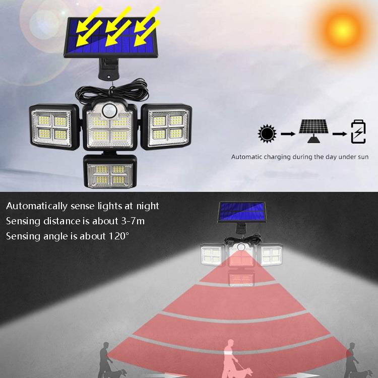 TG-TY085 โคมไฟติดผนังพลังงานแสงอาทิตย์แบบหมุนได้ 4 หัวพร้อมรีโมทคอนโทรล Body Sensing โคมไฟสวนกันน้ำกลางแจ้ง, สไตล์:, 192 LED Integrated, 198 LED Integrated, 192 COB Integrated, 198 COB Integrated, 192 LED Separated, 198 LED Separated, 192 COB Separated...