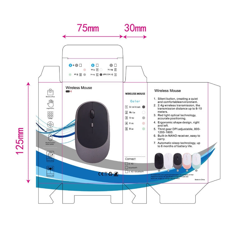 M030 4 Keys 1600DPI Laptop Office Mute Mouse สไตล์:, Wireless (Ink Green), Wireless (Blue), Wireless (Pink), Wireless (Gray), Wireless (White), Wireless (Black), Double Mode (Ink Green), Dual Mode (Pink), Double Mode (Gray), Double Mode (White)        ...