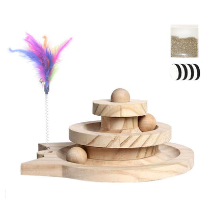 MZP01 Solid Wood Turntable ของเล่นแมวทนทาน Cat Stick Scratcher, Specification:, Double-layer Small, Three-layer Large