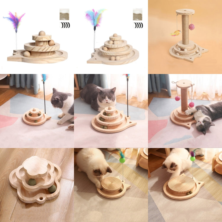 MZP01 Solid Wood Turntable ของเล่นแมวทนทาน Cat Stick Scratcher, Specification:, Double-layer Small, Three-layer Large