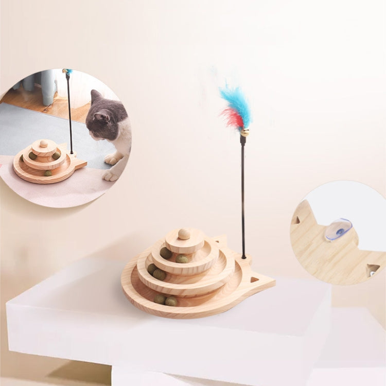 MZP01 Solid Wood Turntable ของเล่นแมวทนทาน Cat Stick Scratcher, Specification:, Double-layer Small, Three-layer Large