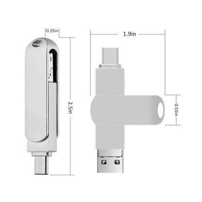 USB 3.0 + 8 Pin + USB-C / Type-C 3 in 1 Phone Computer Rotatable Metal U-Disk, 16GB, 32GB, 64GB, 128GB