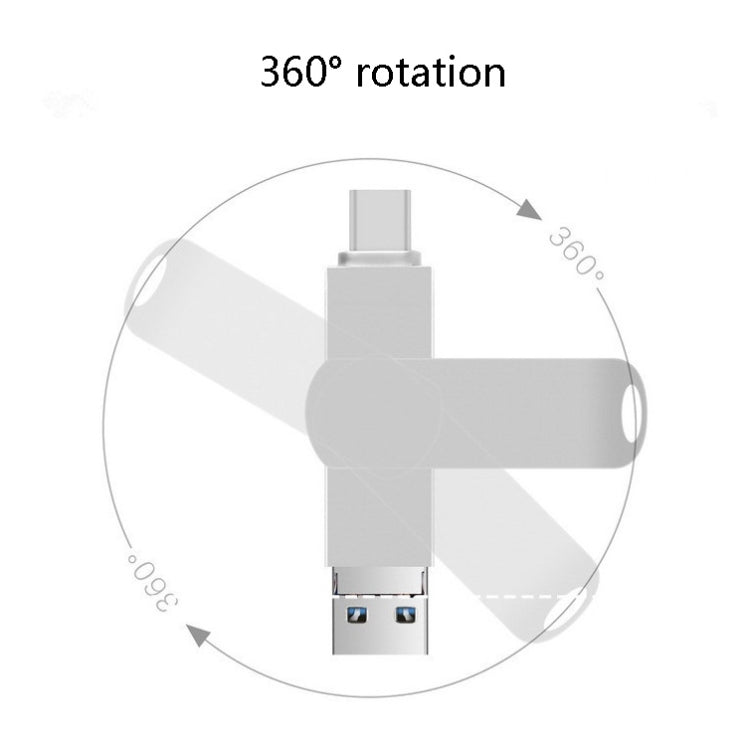 USB 3.0 + 8 Pin + USB-C / Type-C 3 in 1 Phone Computer Rotatable Metal U-Disk, 16GB, 32GB, 64GB, 128GB