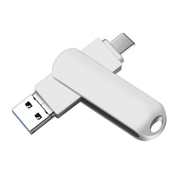 USB 3.0 + 8 Pin + USB-C / Type-C 3 in 1 Phone Computer Rotatable Metal U-Disk, 16GB, 32GB, 64GB, 128GB