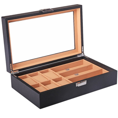 6 + 3 PU Watch Glasses Case Carbon Fiber PU Skin Watch Box Sunglasses Box, 6 + 3 Brown, 6 + 3 Black