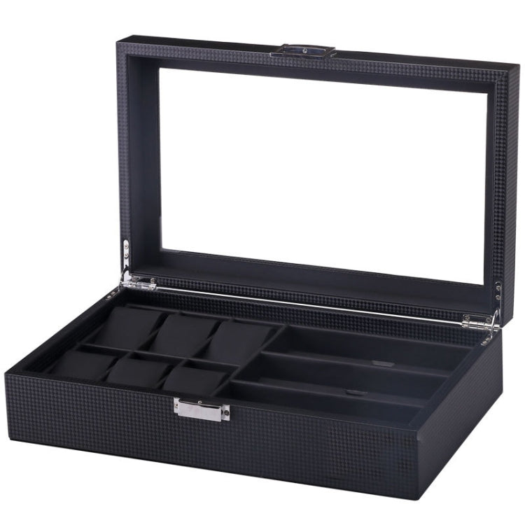 6 + 3 PU Watch Glasses Case Carbon Fiber PU Skin Watch Box Sunglasses Box, 6 + 3 Brown, 6 + 3 Black