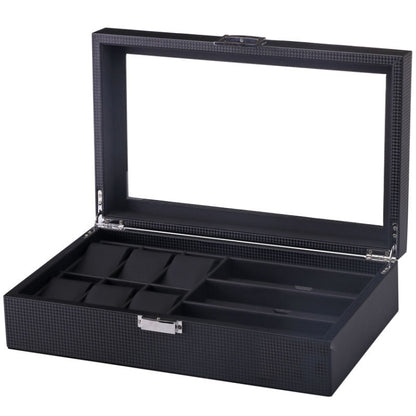 6 + 3 PU Watch Glasses Case Carbon Fiber PU Skin Watch Box Sunglasses Box, 6 + 3 Brown, 6 + 3 Black