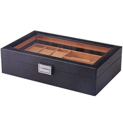 6 + 3 PU Watch Glasses Case Carbon Fiber PU Skin Watch Box Sunglasses Box, 6 + 3 Brown, 6 + 3 Black